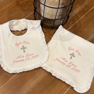 Bib, Burp cloth set for Baptism, Christening, Dedication, baby, infant, children, customized, personalized