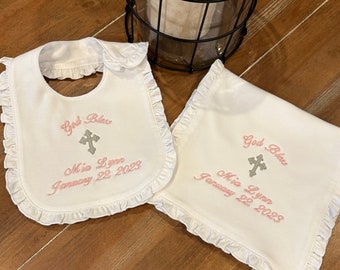 Bib, Burp cloth set for Baptism, Christening, Dedication, baby, infant, children, customized, personalized