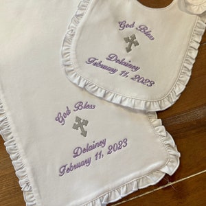 Bib, Burp cloth set for Baptism, Christening, Dedication, baby, infant, children, customized, personalized image 3