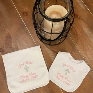 Bib, Burp cloth set for Baptism, Christening, Dedication, baby, infant, children, customized, personalized image 5