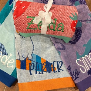 Personalized Beach & Pool Towels for Kids, children, embroidered, Dino, unicorn, turtle, shark, mermaid, Birthday, Graduation gift