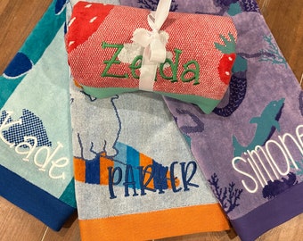 Personalized Beach & Pool Towels for Kids, children, embroidered, Dino, unicorn, turtle, shark, mermaid, Birthday, Graduation gift
