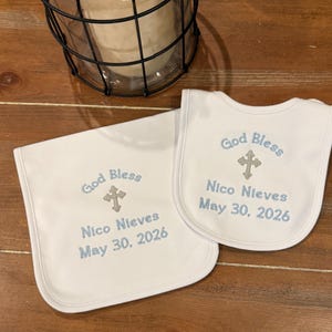 Personalized Bib, Burp cloth set for Baptism, Christening, Dedication, baby, infant, children, customized, embroidered