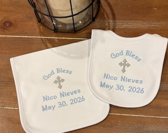 Personalized Bib, Burp cloth set for Baptism, Christening, Dedication, baby, infant, children, customized, embroidered