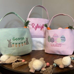 Personalized Seersucker Easter bucket/basket, embroidered, customized, gift
