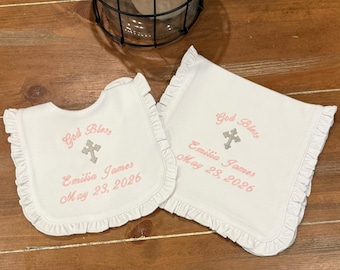 Bib, Burp cloth set for Baptism, Christening, Dedication, baby, infant, children, customized, personalized
