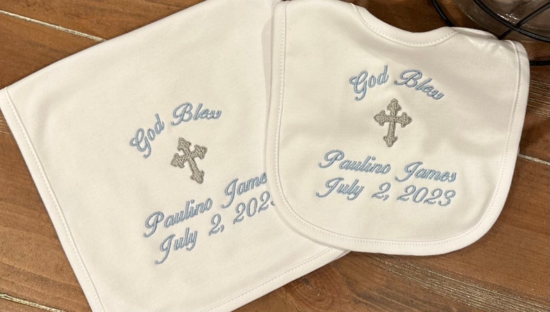 Bib, Burp cloth set for Baptism, Christening, Dedication, baby, infant, children, customized, personalized image 4