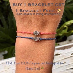 Braccialetti con pesce di Gesù in oltre 60 colori - Organici e biodegradabili l Bracciale di Gesù l Bracciale cristiano / Braccialetti con croce / Regalo cristiano