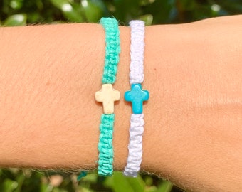 60+ Colors Stone Cross Bracelet- Organic & Biodegradable | Christian Stone Bracelet | Stone cross Jewelry | Cross Bracelet for women |
