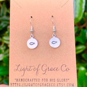 Jesus Fish Earrings ~ Silver Jesus Fish earrings ~ Silver Christian Earrings ~ Cross Earrings ~ Jesus Fish Jewelry ~ Hand Stamped earrings