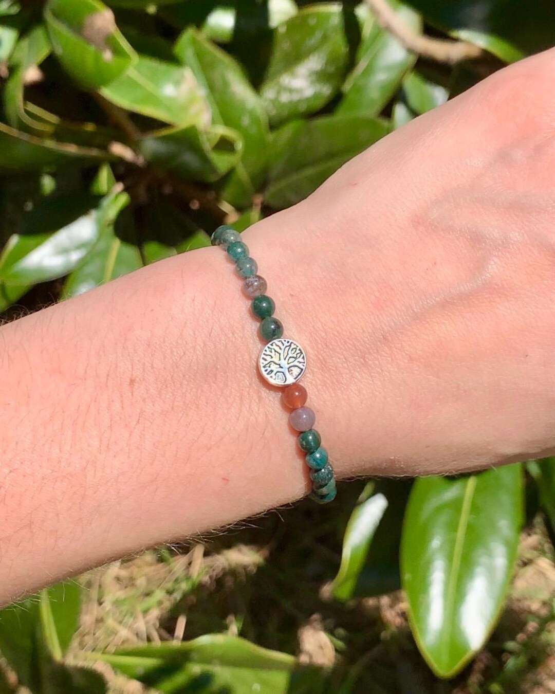 Indian Agate Tree of Life Beaded Bracelet - Stone Cross Bracelets ...
