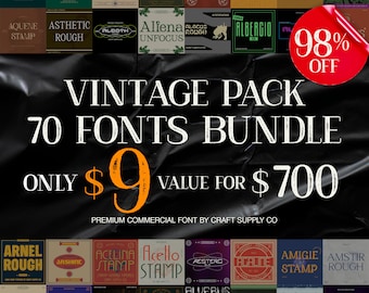 Vintage Pack 70 lettertypenbundel - Vintage lettertype, retro lettertype, Cricut-lettertype, Canva-lettertype, displaylettertype, digitale lettertypen, lettertypen reproduceren