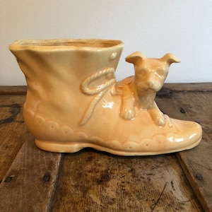 Vintage Shawnee dog and boot planter