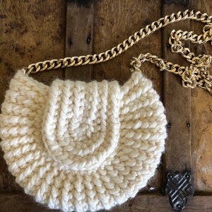 homemade crochet off white alpaca purse