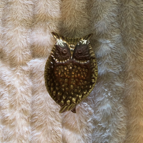 Vintage solid brass mid-century owl ring dish