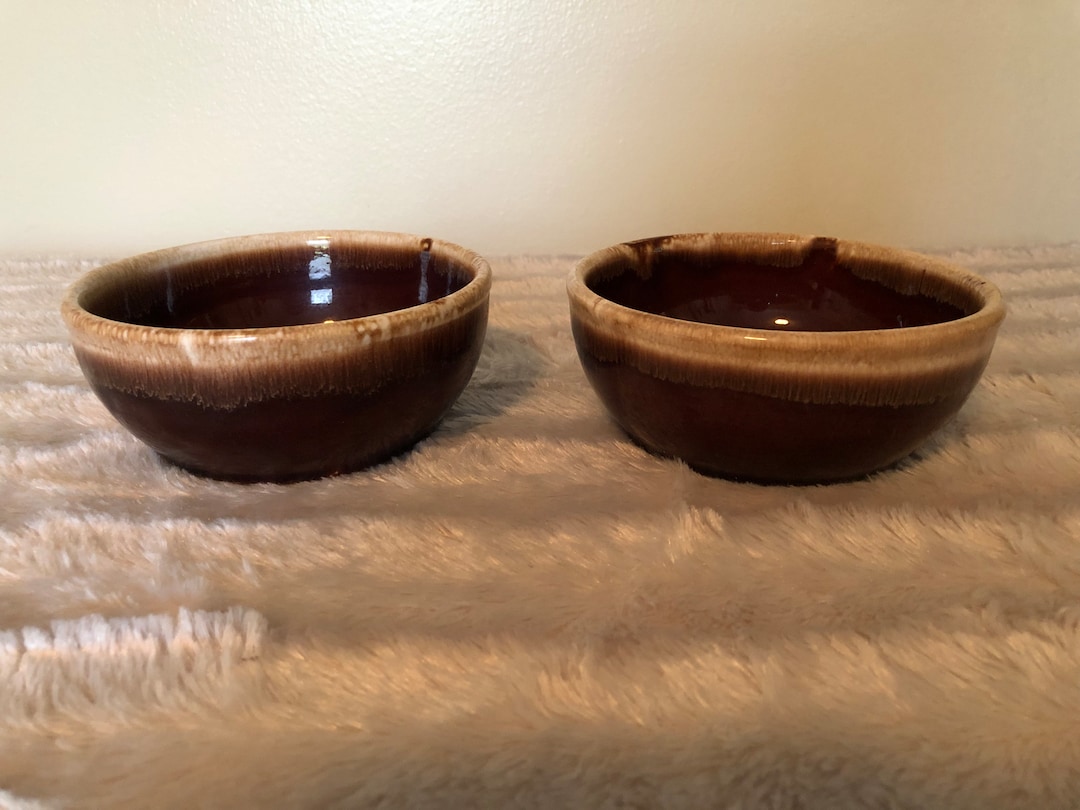 2 Vintage Brown Drip Glaze Pottery Bowls Etsy