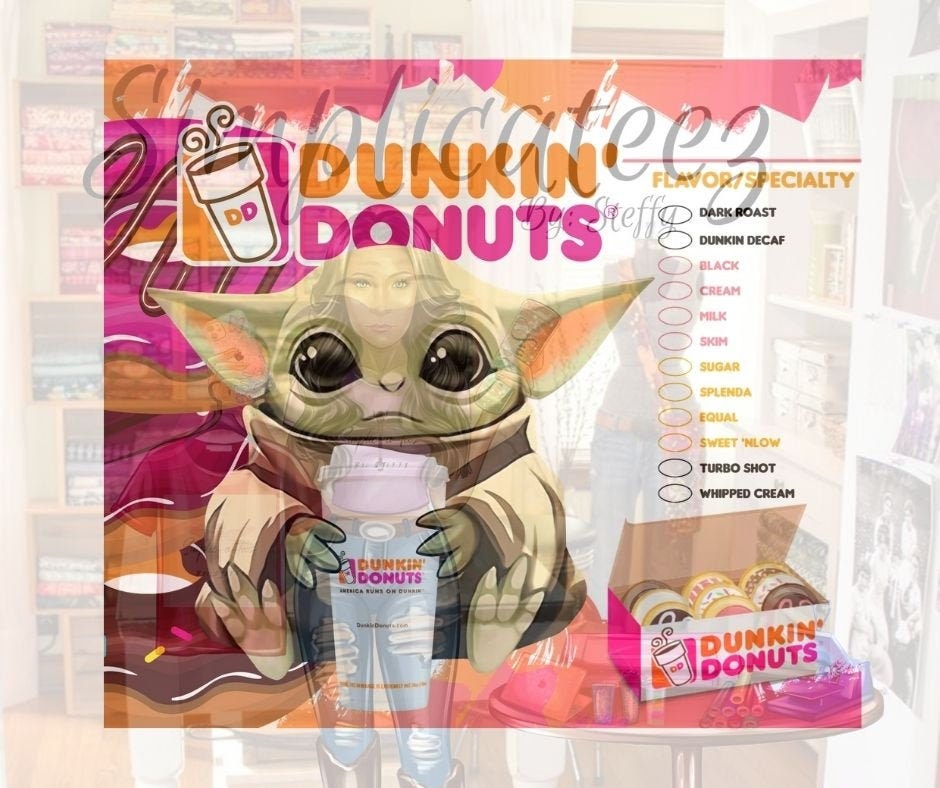 Dunkin Donuts Baby Yoda 20 oz skinny tumbler non tapered Etsy