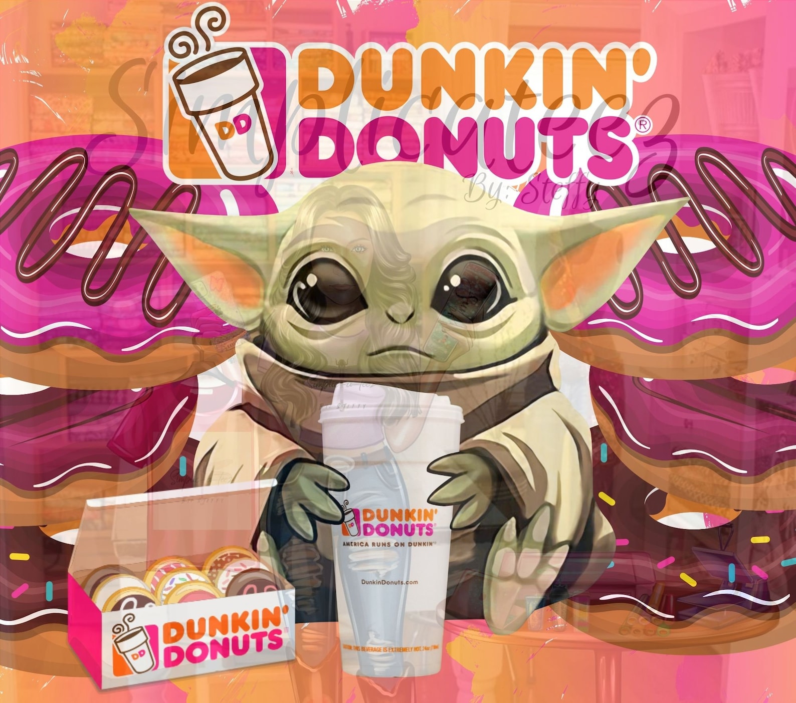 Dunkin Donuts Baby Yoda 20 Oz Skinny Tumbler Non Tapered Etsy