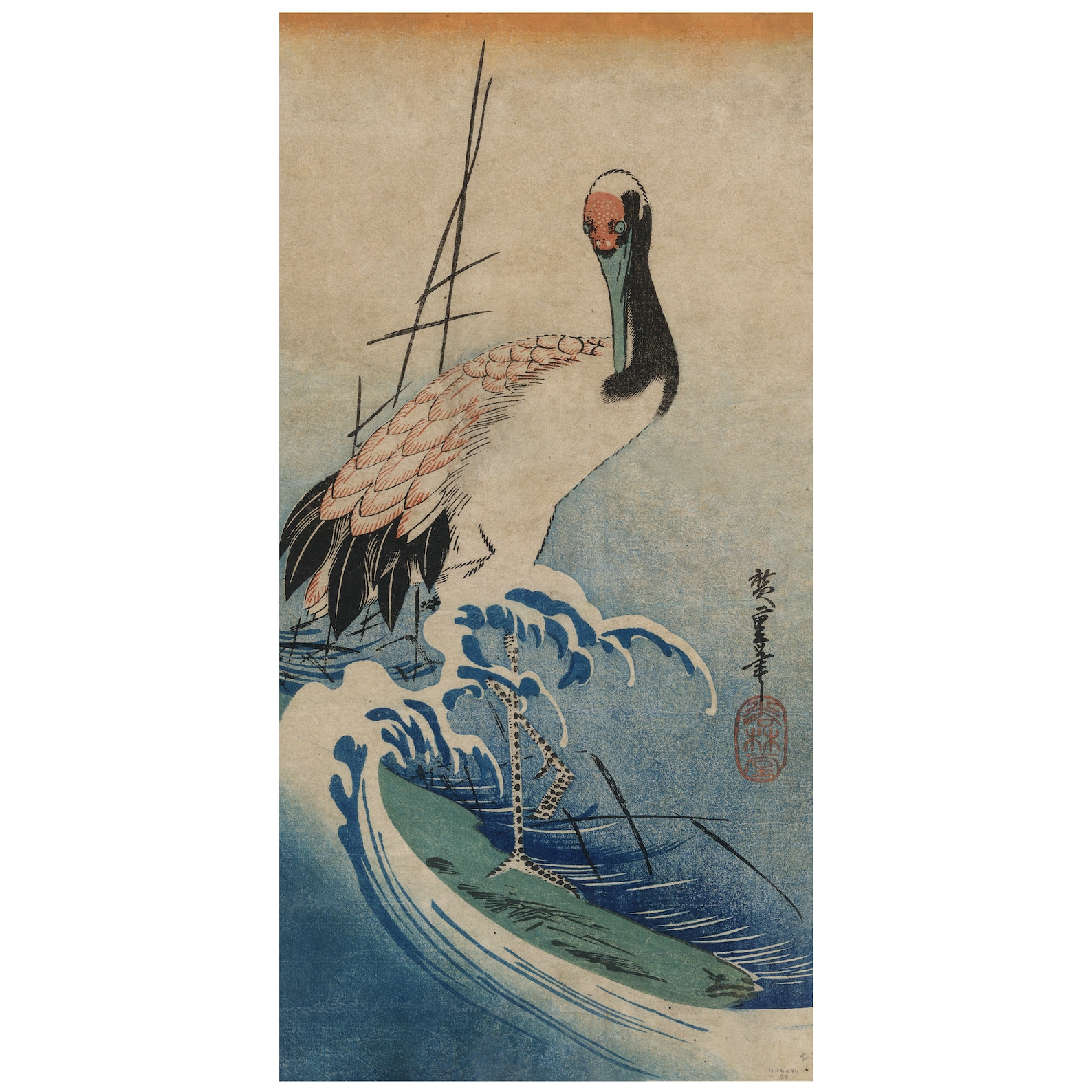 Old Japanese Painting of a Crane Standing in Water Printed on Etsy