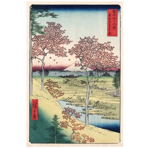 Antique Old Japanese Wood Block Print or Painting of a Cherry Blossom and Mt Fuji Printed on Fine Art Paper or Maple Wood