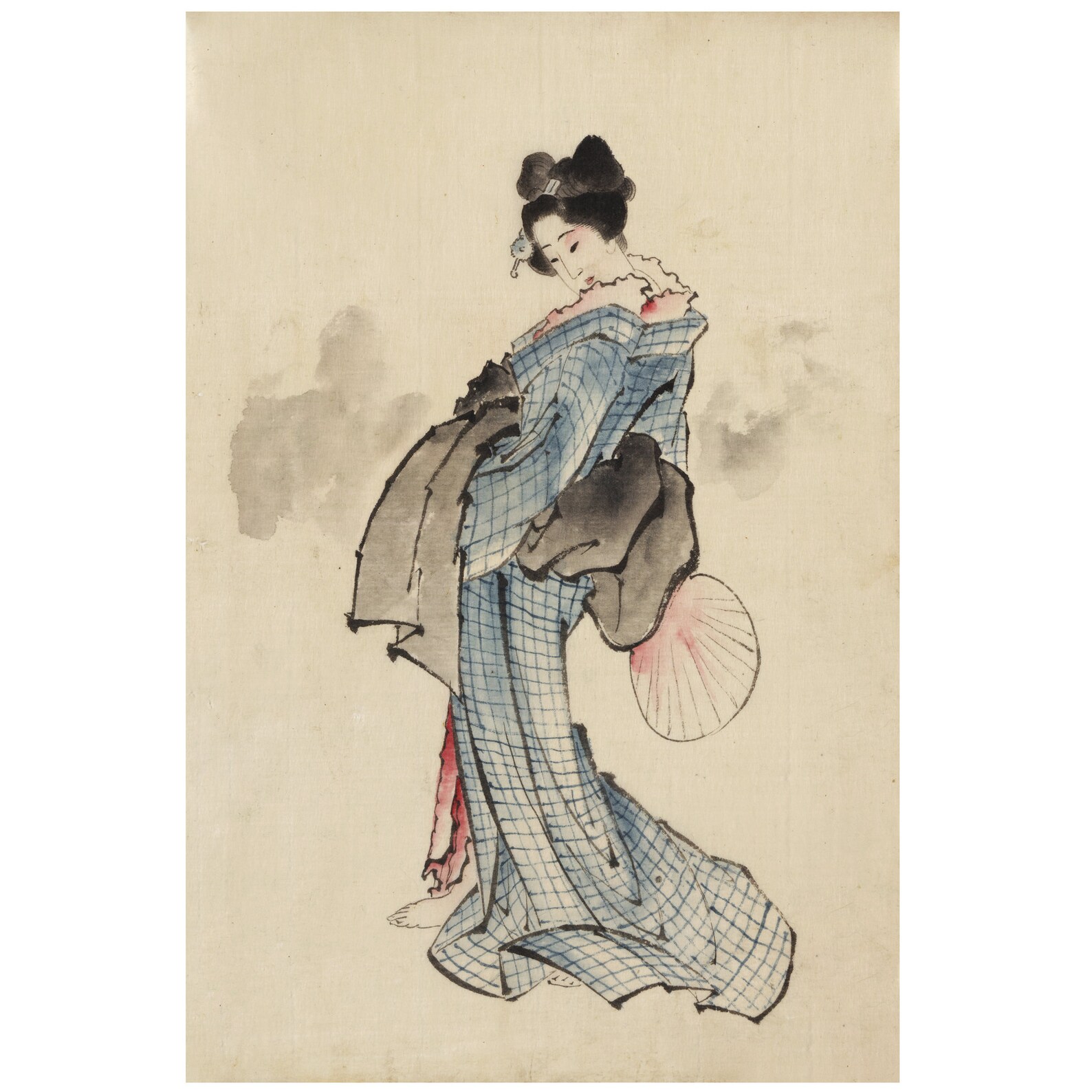 Old Japanese Watercolor Painting of a Geisha Woman in her Etsy