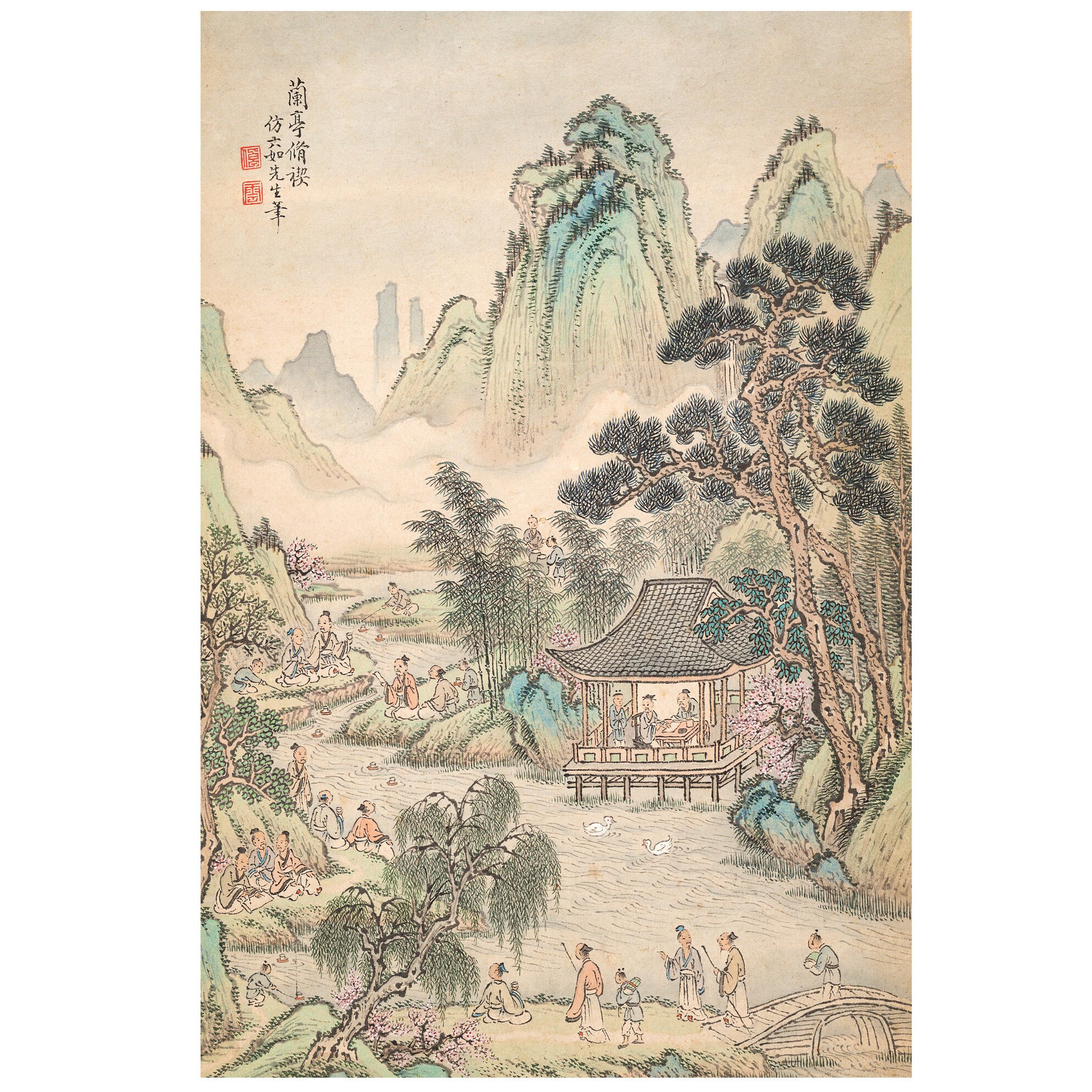 Taiji Harada 風景画 　夕日の湖　版画 額付 s Taiji Harada 風景画 夕日の湖 版画 額付 s