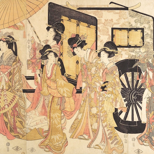 Old Asian Japanese Wood Block Print or Painting of a