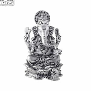 925 Sterling Silver Ganesha Statue: Antique Ganesh Idol for Car, Home, Office