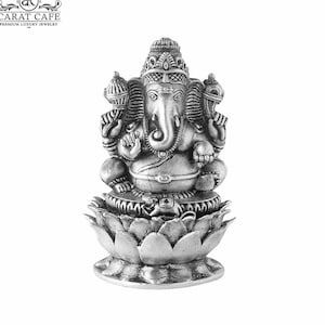 Silver Ganesha Murti for Car Dashboard , Home & Office Pure 925 Solid Chandi Metal Idol of Ganesh Ji . Antique Look Gift Item for Festivals