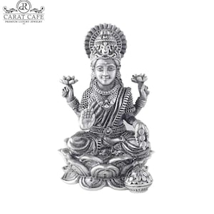 Silver Laxmi Murti for Car Dashboard , Home & Office Use. Pure 925 Solid Chandi Idol of Maa Lakshmi. Antique Gift Item for All  Festivals