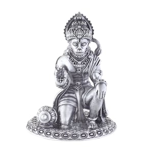 Silver Hanuman Murti for Car Dashboard , Home & Office Pure 925 Solid Chandi Idol of Bajrang Bali . Antique Gift Item for All Occasions