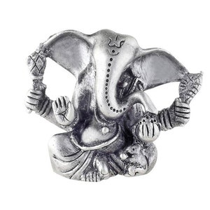 Silver Ganesha Murti for Car Dashboard , Home & Office Pure 925 Solid Chandi Metal Idol of Ganesh Ji . Antique Look Gift Item for Festivals