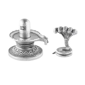 Silver Shivling for Car Dashboard, Home & Office. Pure 925 Solid Chandi Metal Idol of Shivalingam Detachable Snake. Antique Look Gift Item