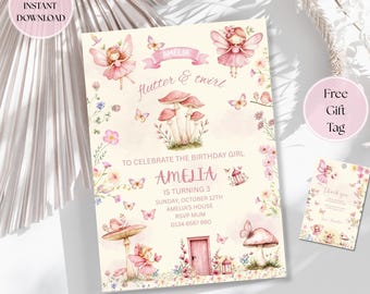 Invitación de primer cumpleaños de hadas, Invitación de primer cumpleaños de hadas, Invitación de cumpleaños de jardín encantado, Primer cumpleaños caprichoso, Descarga instantánea
