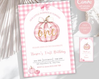 Little Pumpkin Turning One Invitation Our Little Pumpkin 1st Birthday Pumpkin Invitation Girl First Birthday Fall Birthday, Instant Download