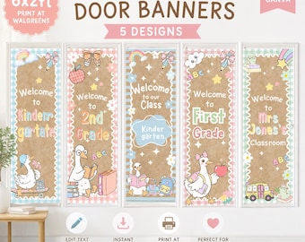 Ensemble de bannières de classe modifiables, bannières scolaires imprimables, modèle Canva pour la rentrée scolaire, bannière de bienvenue pour les enseignants, bannière de porte.