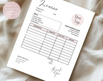 Editable Invoice Template. Blank Invoice Form. custom invoice. Business Invoice. Modern Receipt Form. Billing Template. Instant Download