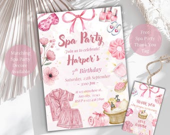 Spa Birthday Party Invitation, Spa Party Invitation, Pamper Party Invite, Pamper Birthday Glam Party, Editable Canva Template,