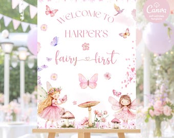 Letrero de bienvenida para el primer cumpleaños de hadas, Letrero de cumpleaños de hadas, Decoración para el primer cumpleaños de hadas, Primer cumpleaños en el jardín, Fiesta en el jardín encantado,