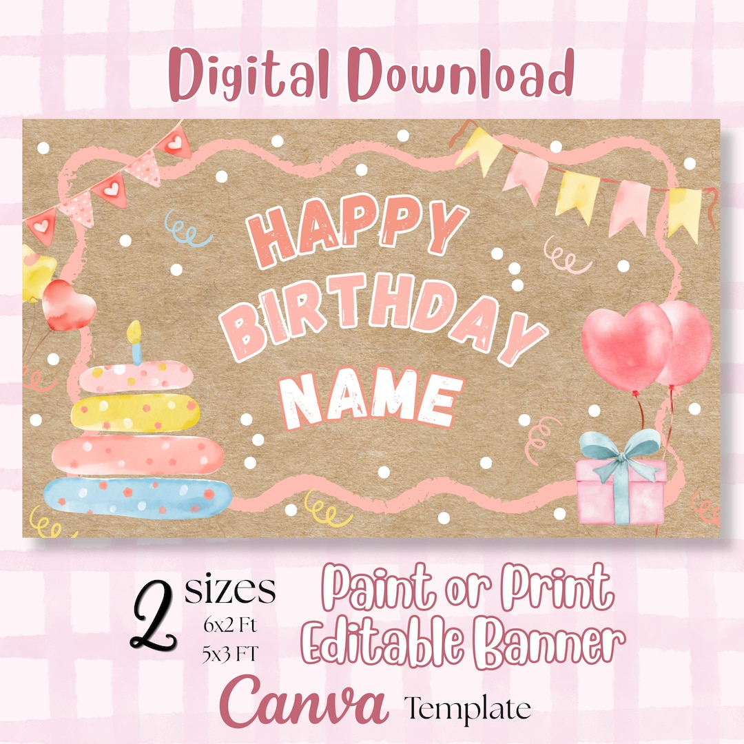 Editable Birthday Banner Template | Paint or Print Party Banner | DIY