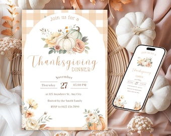 Modello di invito modificabile per il Ringraziamento tra amici / Invito alla cena del Ringraziamento / Download digitale per la festa autunnale / Invito gratuito per dispositivi mobili / Raduno autunnale