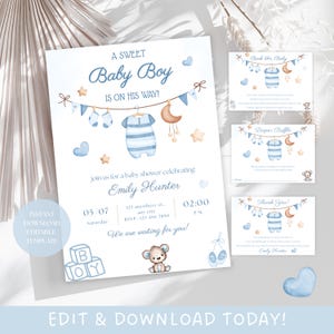 Junge Babypartyeinladung Wäscheleine, Babypartyeinladung, Boho-Babypartyeinladung, ein süßer Junge einladen, Babypartyeinladungs-Bündel,