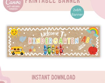 Bannière Bienvenue à la maternelle, décoration de salle de classe imprimable, modèle de bannière 2 x 6 canva, enseigne de rentrée des enseignants, maternelle modifiable
