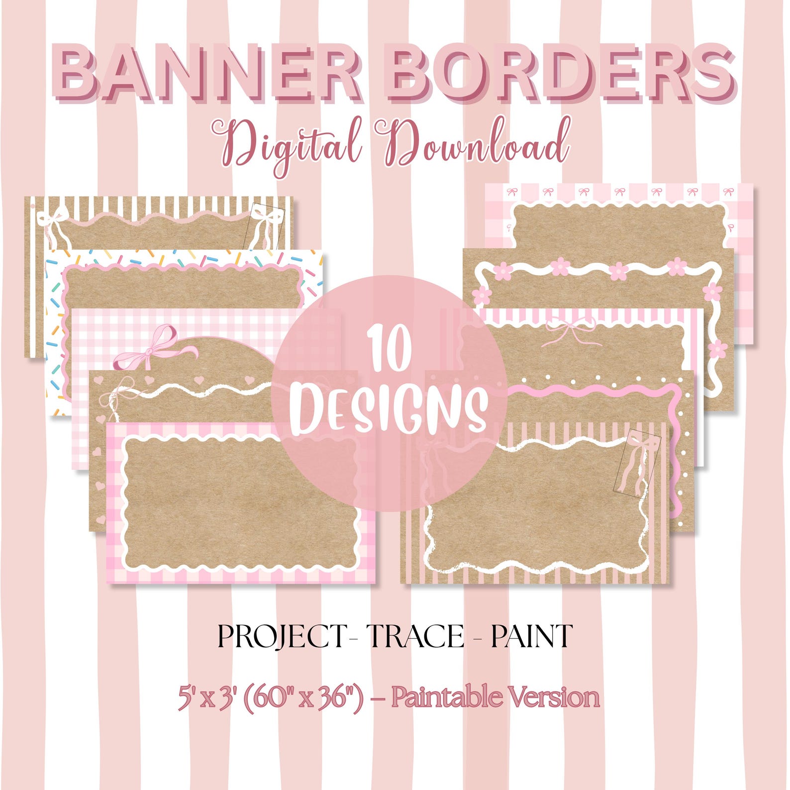 Editable Banner Border Bundle Canva Template, 10 Coquette Banner Frames ...