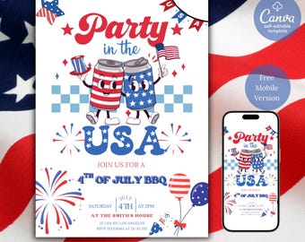 Editable Party In The USA Invitation the 4th of July Invite Independence Day Party in the USA 4th Of July BBQ Party Instant Download