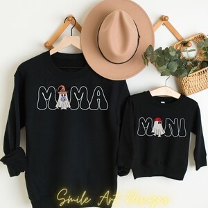 Mamma e io abbinabili a Halloween retrò Spooky Mama Mini camicie spettrali Simpatiche felpe di Halloween per mamma e mini abiti di Halloween.