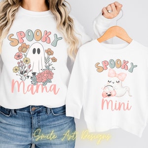 Mamma e io abbinabili Halloween retrò Spooky Mama Mini camicie spettrali Camicie di Halloween per mamma e bambino Mini spettrali Halloween .
