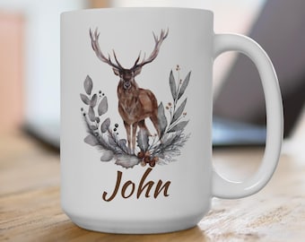 Taza de café con diseño de ciervo. Lindo regalo para papá cazador. Ideas de regalo para cazadores. Regalo de Navidad para esposo. Regalo de esposa. Ideas de regalo para esposo. Navidad.