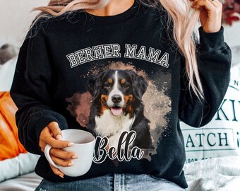Personalized Bernese Mom Photo Sweatshirt Custom Portrait Berners Mom Crewneck Bernie Lovers Gift For Bernese Mom The Dog Lover Gift.