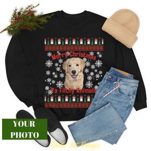 Personalized Ugly Christmas Sweater, Custom Dog Photo Ugly Xmas Crewneck, Dog Lover Xmas Sweater, Filthy Animals Sweatshirts, Cat Sweatshirt